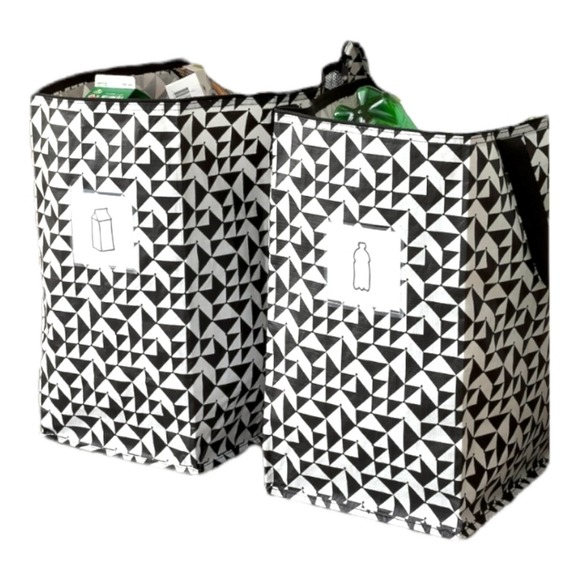 IKEA - KNALLA Two (2) Reusable Tote Bags Black & White Geometric Storage Eco - Picture 4 of 11